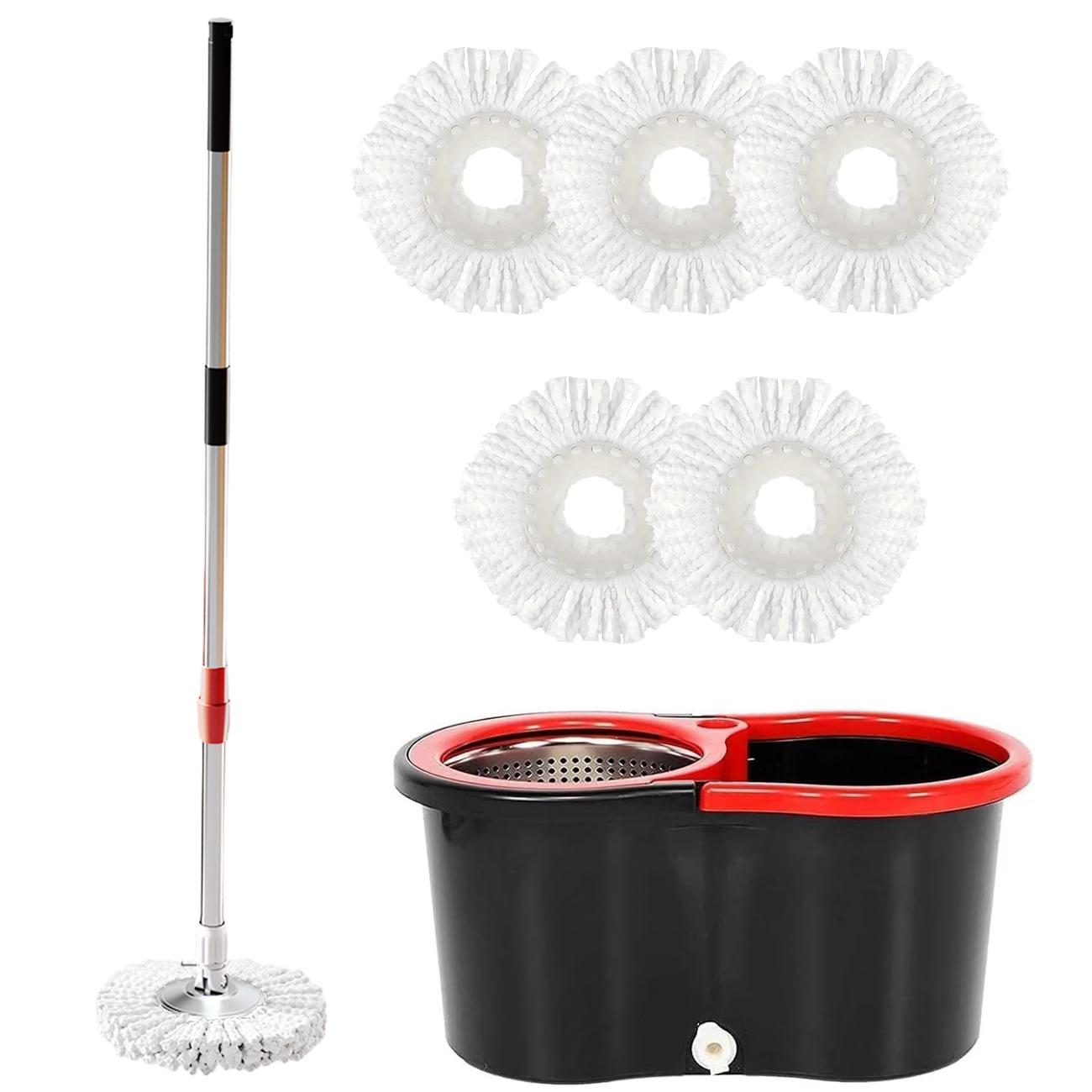 SOIVEN 360° Spin Mop and Bucket Set — 61" Handle, 6 Mop Heads, 2-Pack