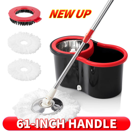 SOIVEN 360° Spin Mop and Bucket Set — Spin Dry, 61" Handle
