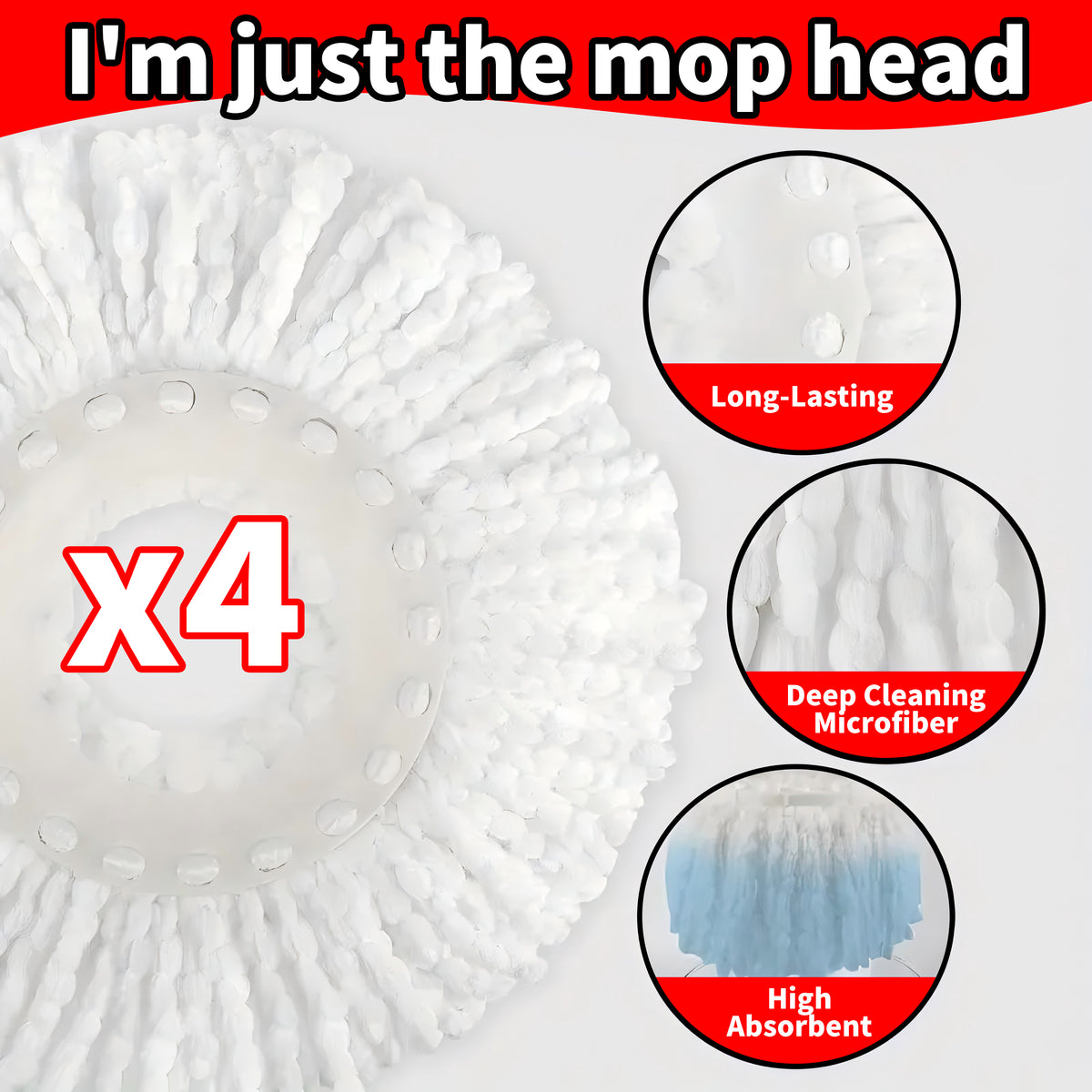 SOIVEN 360° Microfiber Spin Mop Replacement Heads — 4/6/8-Pack, Universal Fit