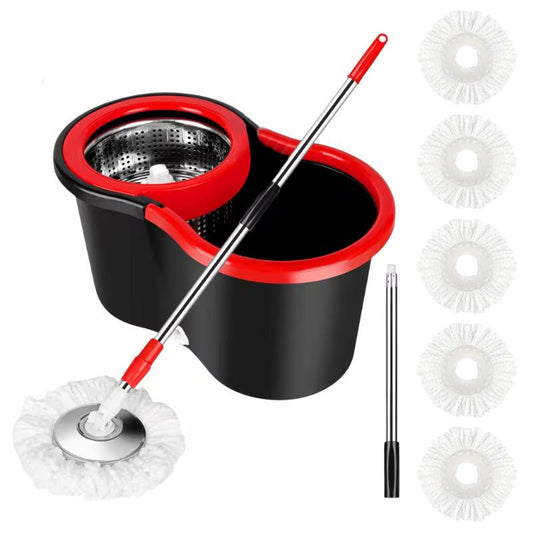 SOIVEN 360° Spin Mop and Bucket Set — Spin Dry, 61" Handle | 5-Pack Mop Heads
