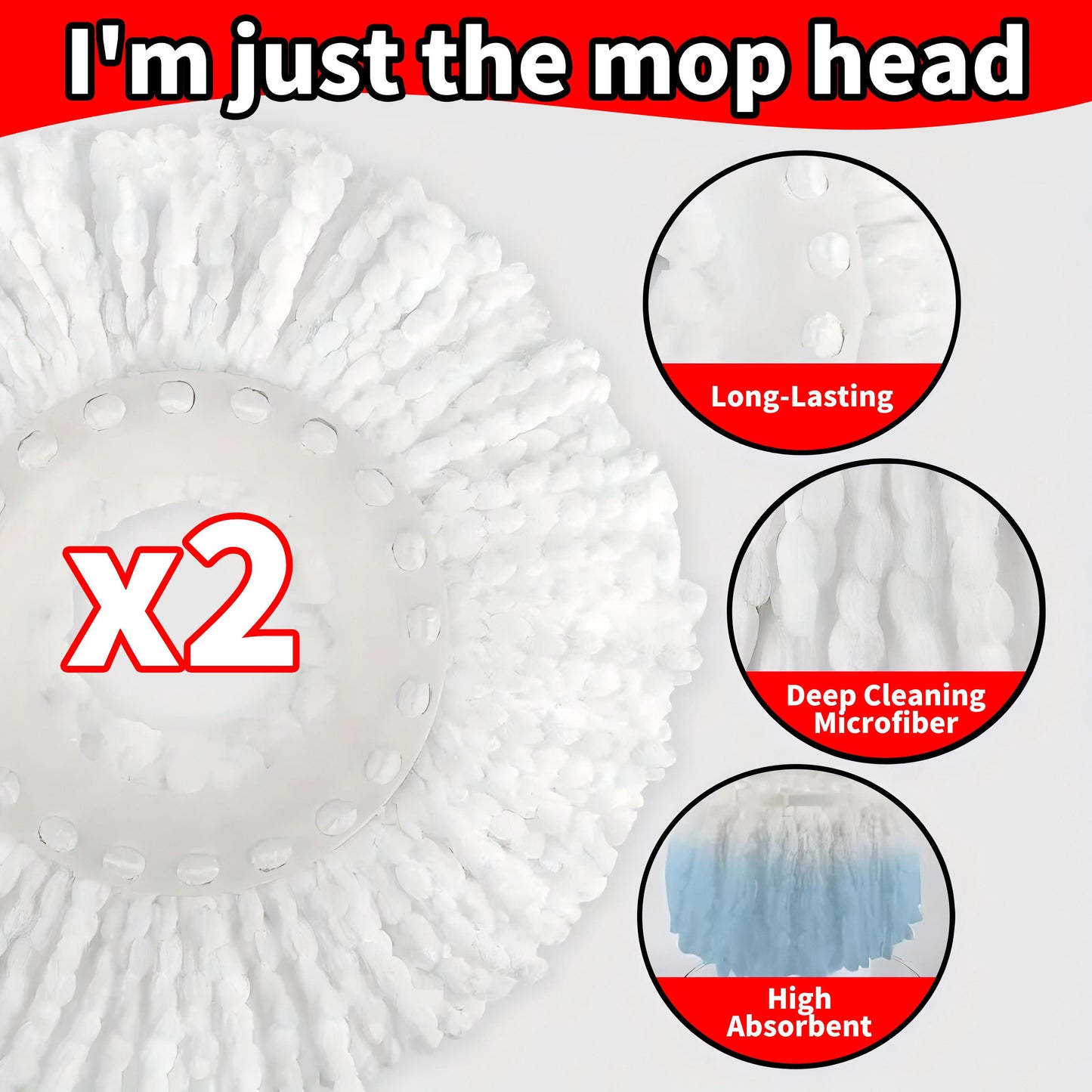 SOIVEN 360° Microfiber Mop Replacement Heads — 2-Pack, Fits Most Spinning Mops