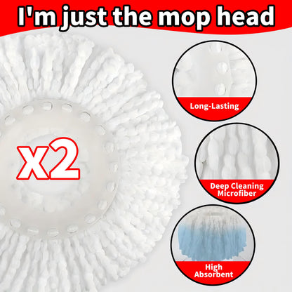 SOIVEN 360° Microfiber Mop Replacement Heads — 2-Pack, Fits Most Spinning Mops