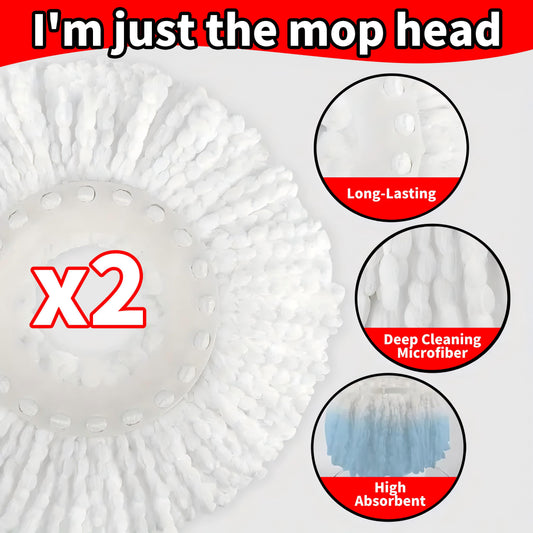 SOIVEN 360° Microfiber Mop Replacement Heads — 2-Pack, Fits Most Spinning Mops