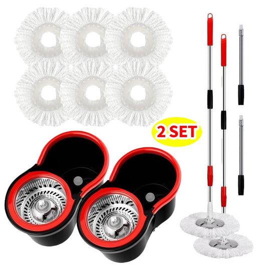 SOIVEN 360° Spin Mop and Bucket Set — 61" Handle, 6 Mop Heads, 2-Pack