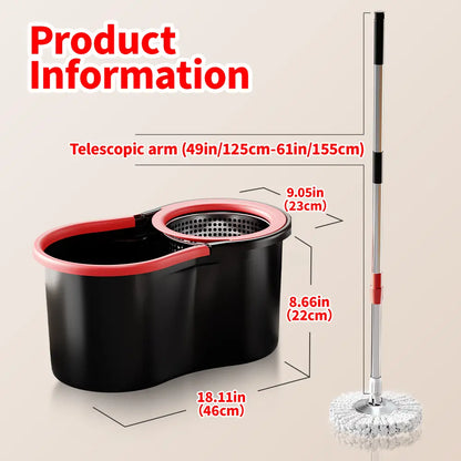 SOIVEN 360° Spin Mop and Bucket Set — Spin Dry, 61" Handle