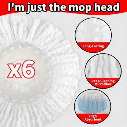 SOIVEN 360° Microfiber Spin Mop Replacement Heads — 4/6/8-Pack, Universal Fit