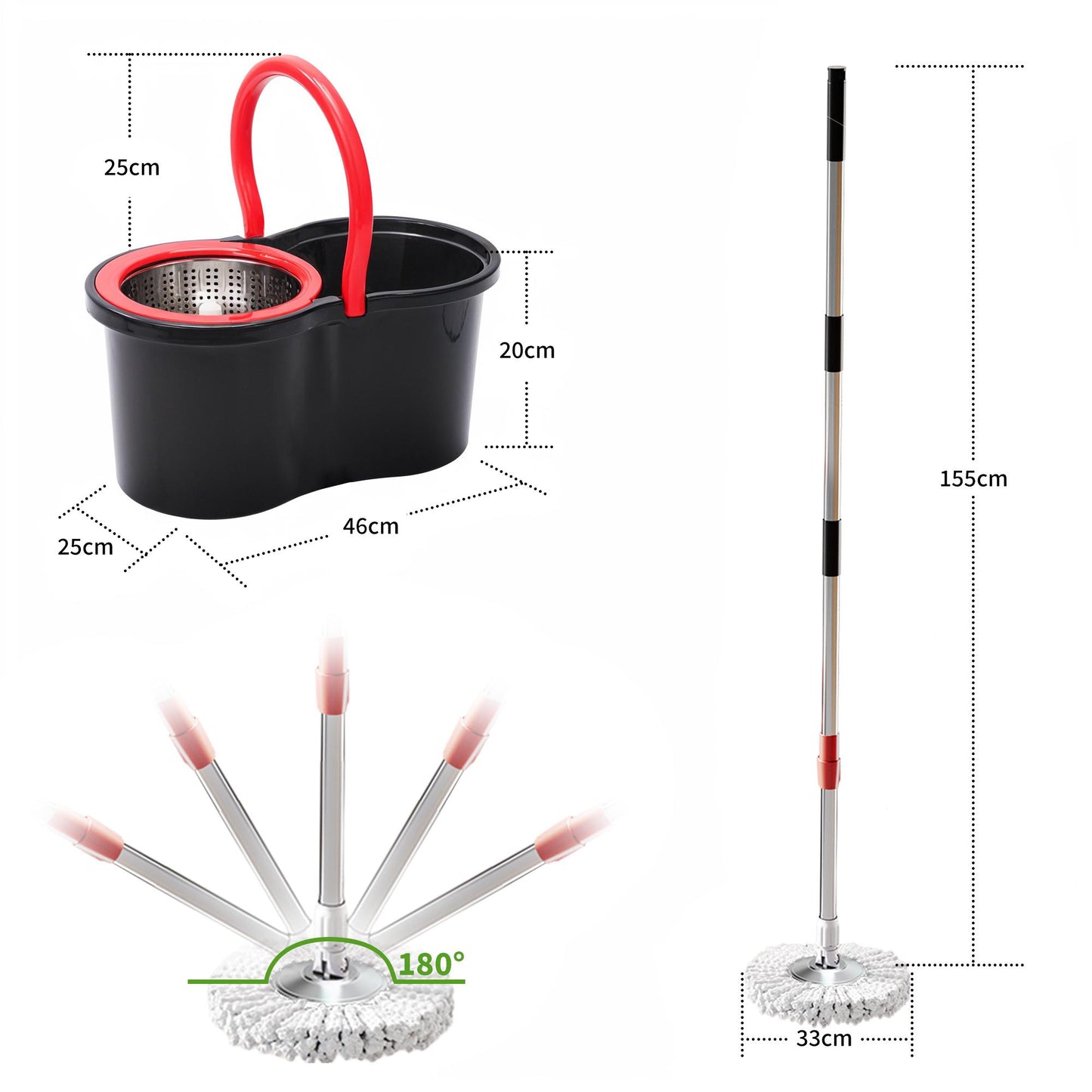 SOIVEN 360° Spin Mop and Bucket Set — 61" Handle, 6 Mop Heads, 2-Pack