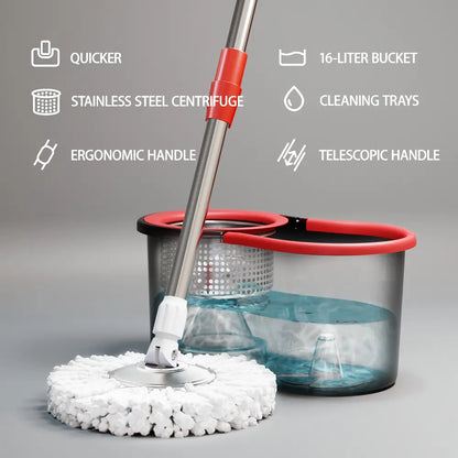 SOIVEN 360° Spin Mop and Bucket Set — Spin Dry, 61" Handle