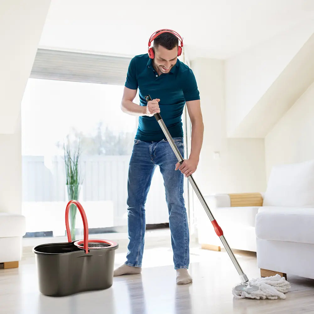 SOIVEN 360° Spin Mop and Bucket Set — Spin Dry, 61" Handle