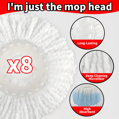 SOIVEN 360° Microfiber Spin Mop Replacement Heads — 4/6/8-Pack, Universal Fit